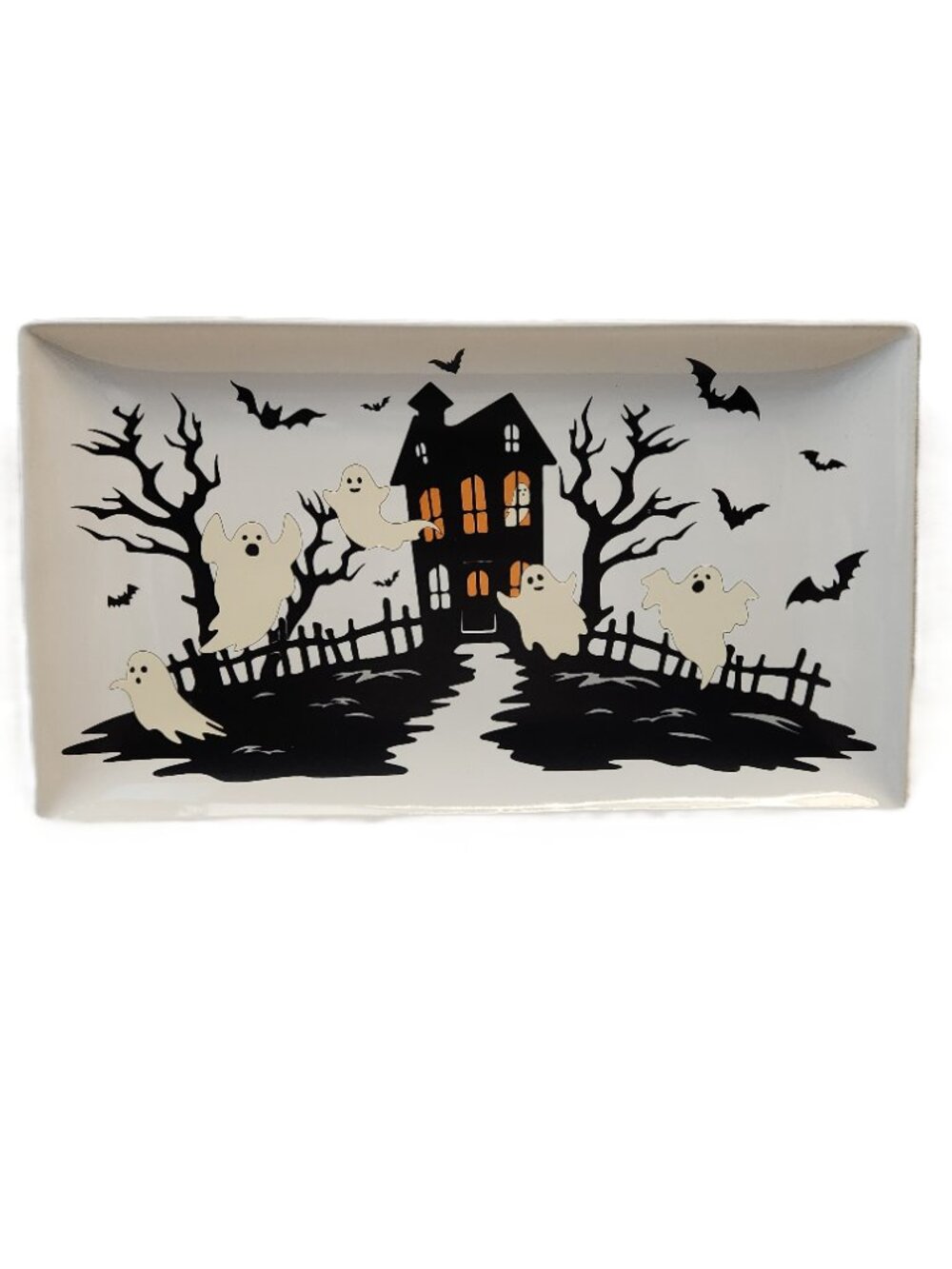 Halloween Haunted House Ceramic Serving Tray - NEW NIB